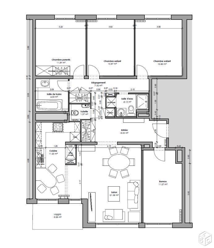 Appartement 100m2 type F5 totalement rénové