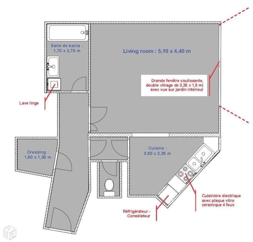 A louer studio de 47 m² -  75014