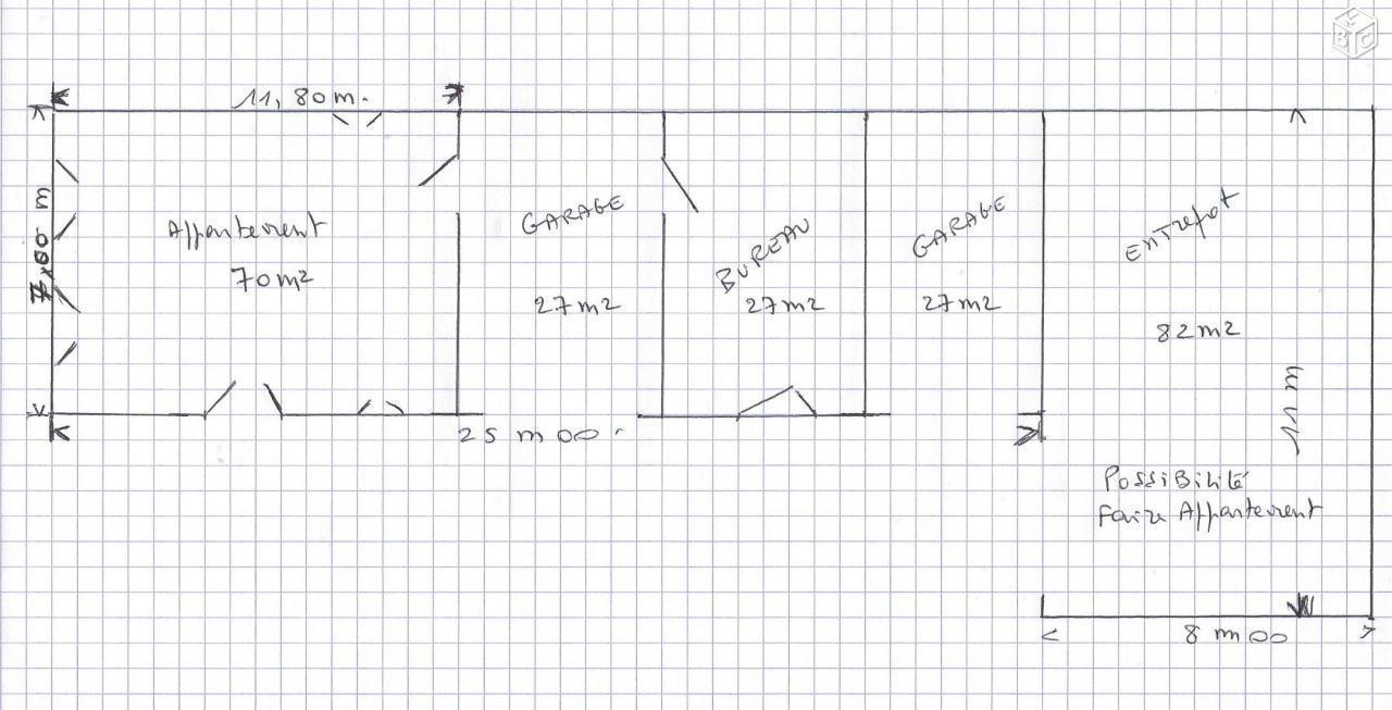 Entrepôt 136 m² + 70m² appart + 27m² bureau