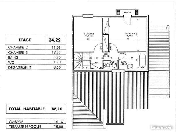 Maison 4 pièces 86m2+garage+place parking+jardin