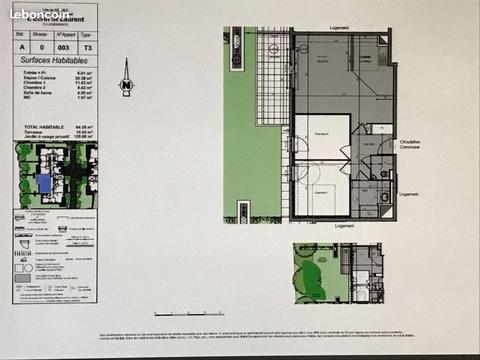 Appartement T3 neuf, Ecrin St Laurent