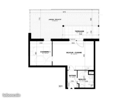 Appartement 2 pièces 45m² (rez-de-jardin)