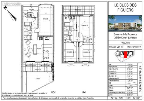 Villa neuve - 84 m² - 3 chambres - garage