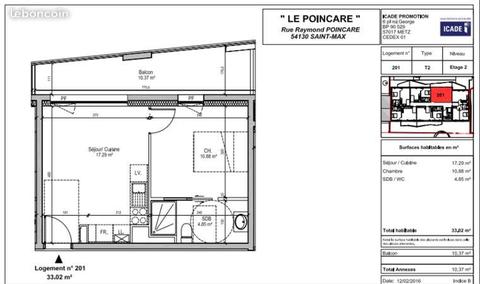 Appartement F2 neuf à louer